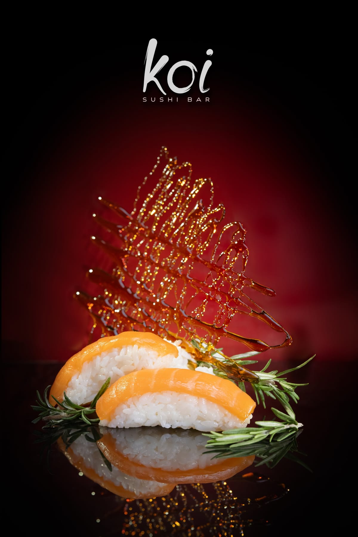 Food styling detail with garnish and sauce prepared for the camera